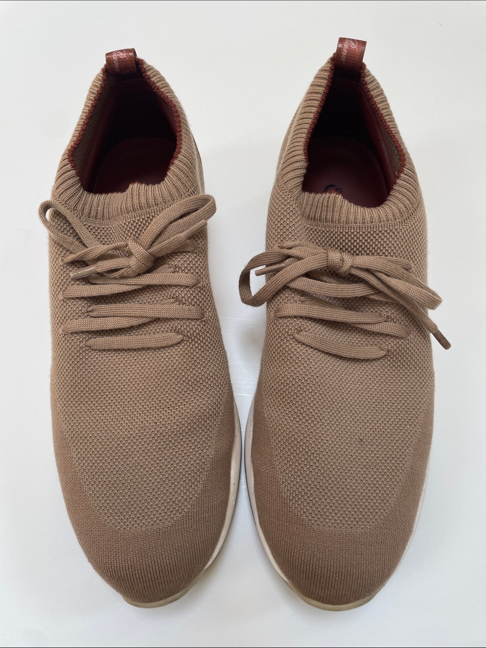 Loro Piana Men's Knit Lace-Up Sneakers in Taupe